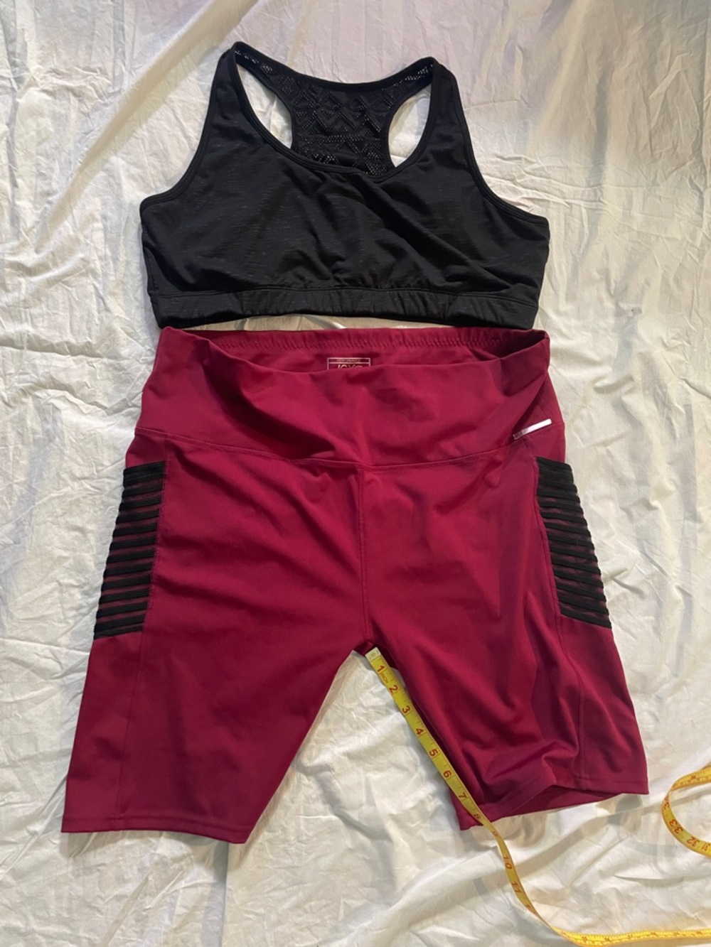 High-Rise Burgundy Bike Shorts with Textured Side Panels